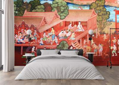 traditional thai style art with the story about buddha. Wall mural