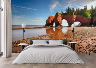 low tide on the bay of fundy exposes the rocks sand and the arches of the flowerpots Wall mural