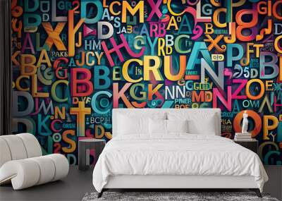 A Kaleidoscope of Letters: A vibrant jumble of the alphabet bursts forth, each letter a unique work of art in this captivating celebration of language and typography.  Wall mural