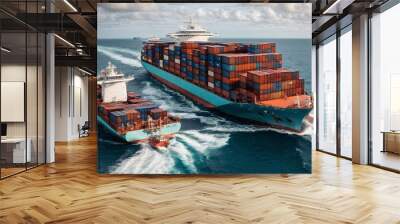 Global Maritime Trade Routes: Two colossal container ships navigate the open ocean, symbolizing international commerce and the intricate network of global supply chains.  Wall mural