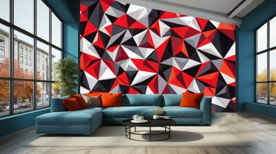 Red, Black, and White Abstract Geometric Pattern: A bold and dynamic pattern featuring overlapping triangles in vibrant red, black, and white. The geometric shapes create a visually stimulating and ab Wall mural