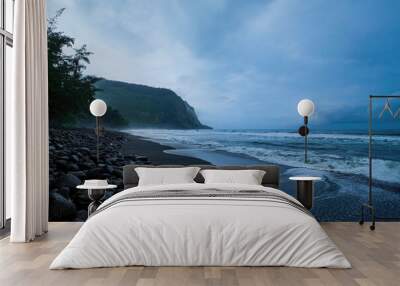 The Beautiful Waipio Valley Black Sand Beach on the Big Island of Hawaii Wall mural