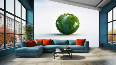 A 3D rendering of a green globe representing planet earth on a white background. Wall mural