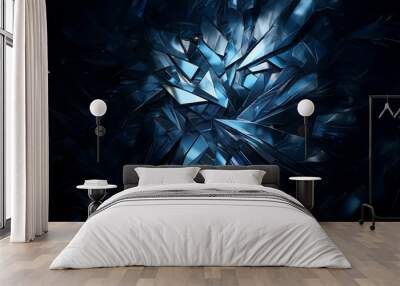 Abstract geometric pattern in shades of blue and black. The shapes are sharp and angular, creating a sense of depth and movement. Wall mural