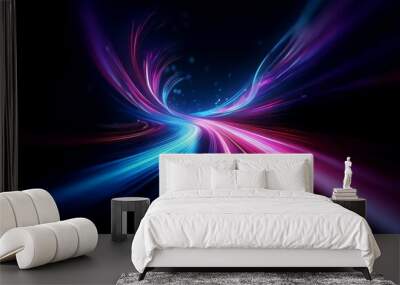 Abstract light streaks in blue, pink and purple swirling on a dark background. Wall mural