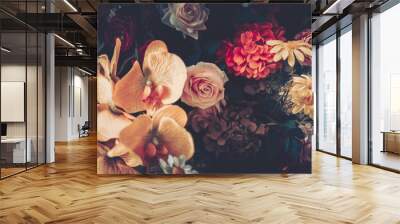 Artificial Flowers Wall for Background in vintage style Wall mural