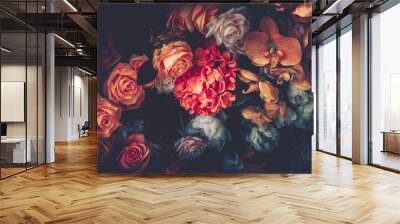 Artificial Flowers Wall for Background in vintage style Wall mural