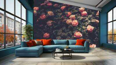 Artificial Flowers Wall for Background in vintage style Wall mural