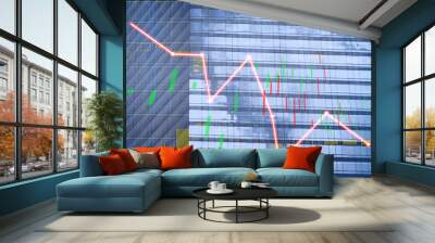 Composing with business building and stock chart (red bear chart)  Wall mural