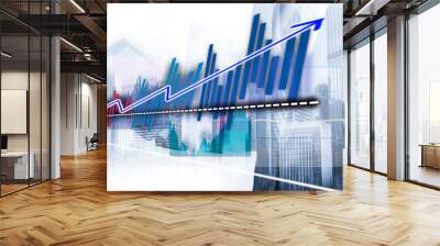 Double exposure of businessman and Hong Kong city view with stock market Wall mural