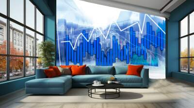 Double exposure of businessman and Hong Kong city view with with index chart on background Wall mural