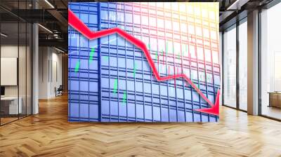 Hong Kong Office buildings with graph index of stock Market ((red bear chart) Wall mural