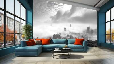 Misty and Cloudy view at Hong Kong in B&W color Wall mural