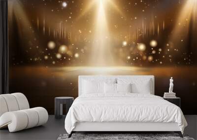 Two spotlights illuminate a stage with glittering particles in the air. The stage is empty, ready for a performance. Wall mural