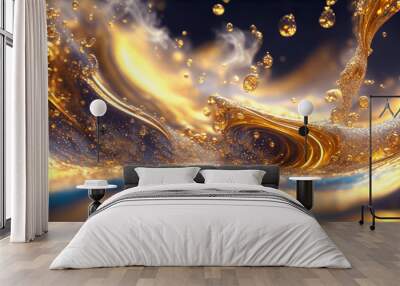 gold liquid and blue waves wallpaper, marbles texture liquid luxury wallpaper, generative ai Wall mural