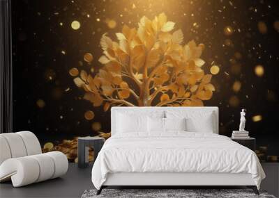 golden tree, create with gold coin, growing of accumulating wealth money investment overtime Wall mural