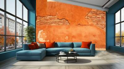 Brick orange wall with old paint cover falling off texture, Murano Venice Italy Wall mural