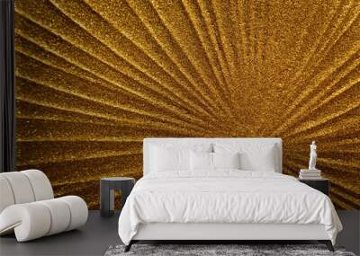 Golden glitter sun rays, gold metallic abstract lines background bg texture Wall mural