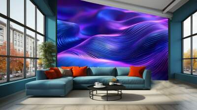 Abstract purple and blue background with wavy lines, gradient effect, futuristic style, high resolution, detailed texture, soft lighting, shadows, reflections Wall mural