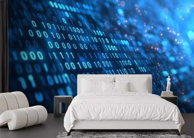 Digital binary code background with a bokeh effect, symbolizing data technology and information exchange in the digital age Wall mural