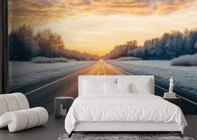 2025 New Year road trip travel with nature landscape and highway road leading forward for happy new year celebration in the beginning of 2025 concept, Photo by AI generative Wall mural