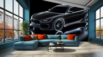 3D car mesh on a black background Wall mural