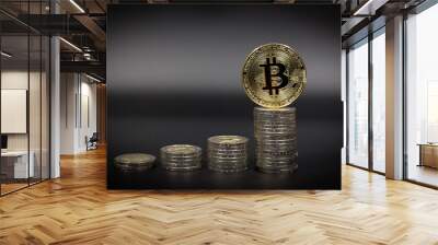 a golden Bitcoin on some Euro coins Wall mural