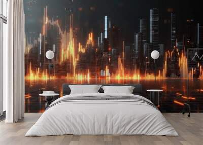 A modern city with shining forex charts isolated on a transparent background Wall mural