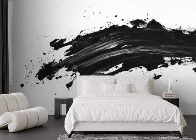 Abstract black in splash, paint, brush strokes, stain grunge isolated on white background, Japanese style with Generative AI. transparent background Wall mural