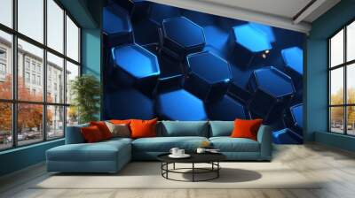 Abstract blue technology hexagonal background. Wall mural