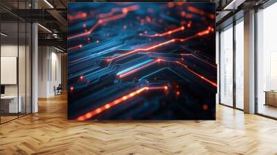 Abstract circuit cyberspace design created with Generative Ai technology Wall mural