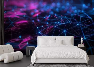 Abstract tech background with illuminated fiber optic connections, quantum computing network system electronic global intelligence hyper realistic  Wall mural