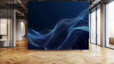 Abstract wave shape on a low-polygonal triangular background for design on the topic of cyberspace, big data, metaverse, network security, data transfer on dark blue abstract cyberspac : Generative AI Wall mural