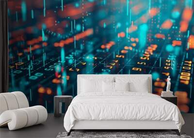 an abstract digital grid with binary code, symbolizing the technology-driven financial world Wall mural