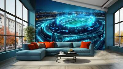 An technological olympic stadium with glowing data streams at night Wall mural