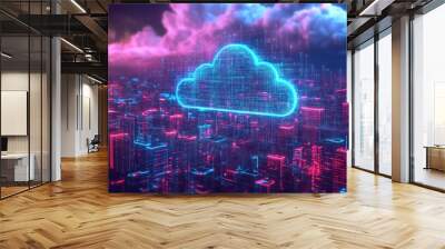 bank on digital technology network, online banking, digital money exchange, data and information on cloud commercial Wall mural