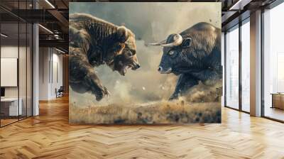 Bear fighting with bull for concept of stock market exchange trend condition or financial technology, bull and bear. Wall mural