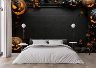 Black wooden frame for print layout, luxury home decor, interior design, poster and downloadable artwork. Black Friday. Halloween transparent background Wall mural