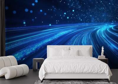 blue abstract technology vector background, speed connection network technology concept, futuristic cyberspace background Wall mural