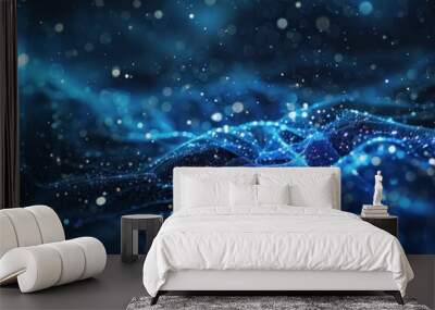 Blue science technology light glowing particles background. AI generated image Wall mural