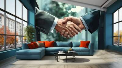 business partners shake hands after a meeting on the background. Wall mural