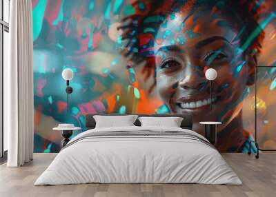 Business woman smiling at office abstract backgound. Generative ai. Wall mural