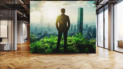 Businessman planning eco friendly esg initiative for sustainable future ecology with chart display Wall mural