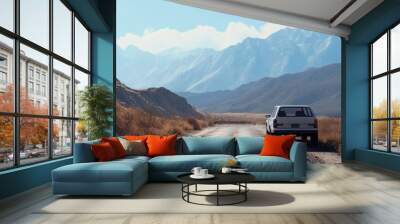 car for traveling with a mountain road Wall mural