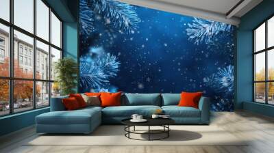 Christmas background with snowflakes, winter blue snow background Wall mural