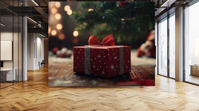 Christmas gift box under tree Wall mural