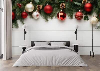 Christmas holidays composition on white wooden background with C Wall mural