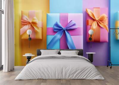 Colorful gift package with ribbon, concept for birthdays, holiday events or other celebrations Wall mural