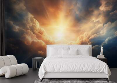 Culture, religion and sacral concept Abstract illustration and visualization of God light in sky with clouds Wall mural