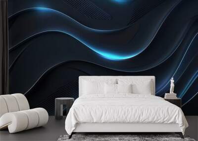 Dark grey black abstract background with blue glowing lines design for social media post, business, advertising event. Modern technology innovation concept background Wall mural